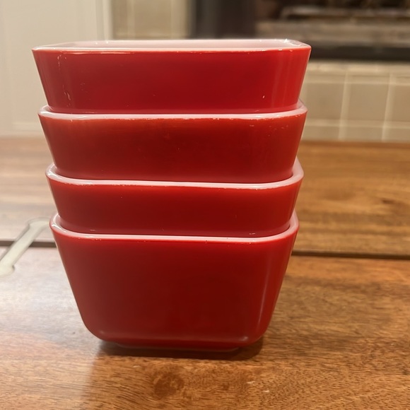 Vintage Red Pyrex Refrigerator Dishes- Set of Four - Picture 1 of 8